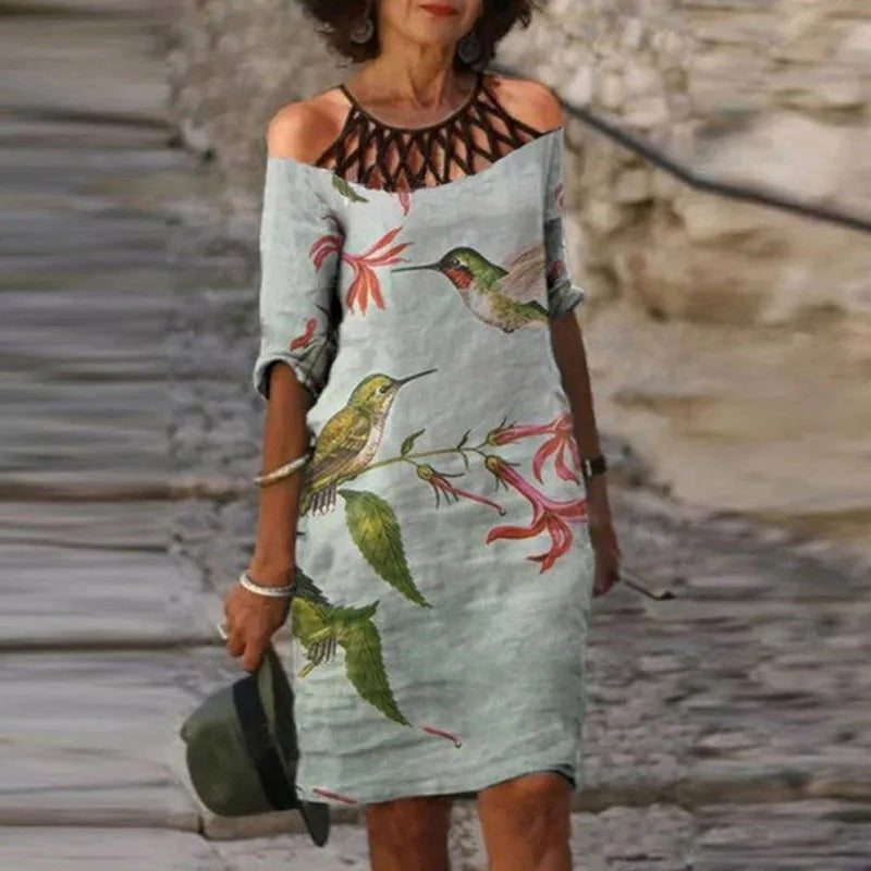 EM | Grünes Midikleid mit V-Ausschnitt und Blumenmuster