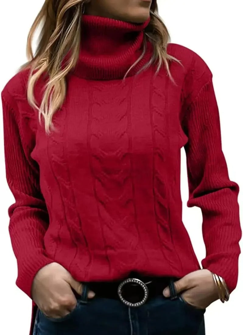 EM | Eleganter Turtle-neck pullover aus Zopfstrick