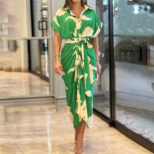 MW | Women's Vintage Ruffle Print Sommer Shirt Kleid
